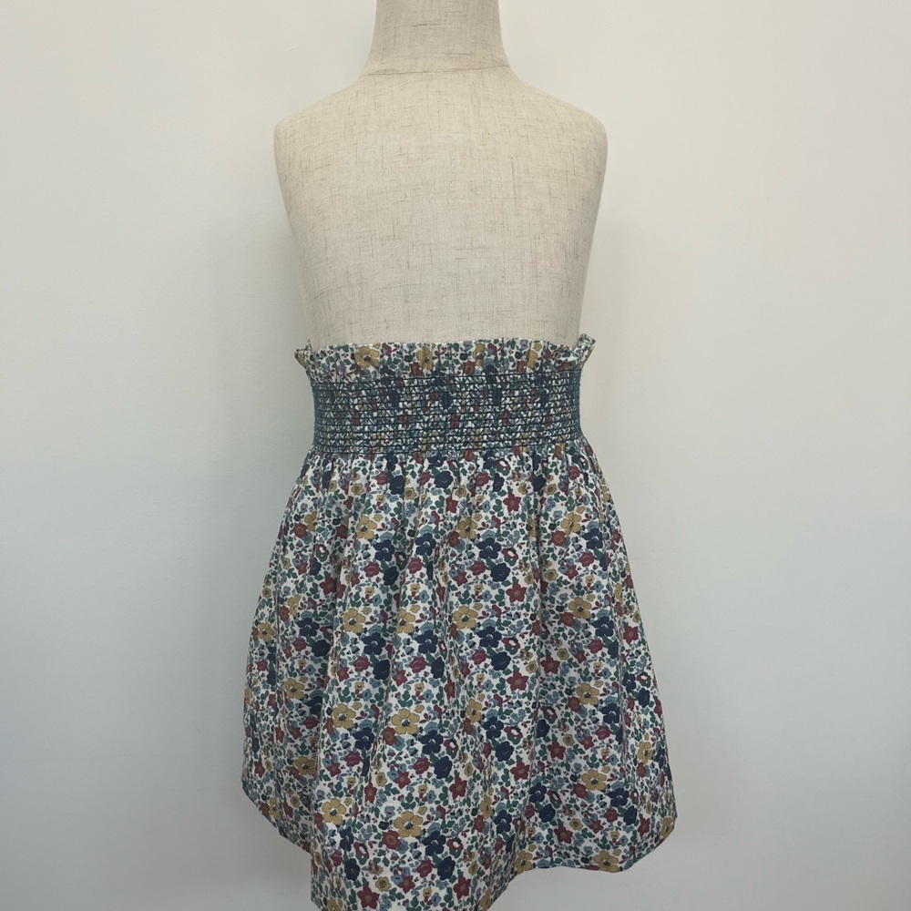 PEPA London Blue Red Floral Skirt with Smocked Waist